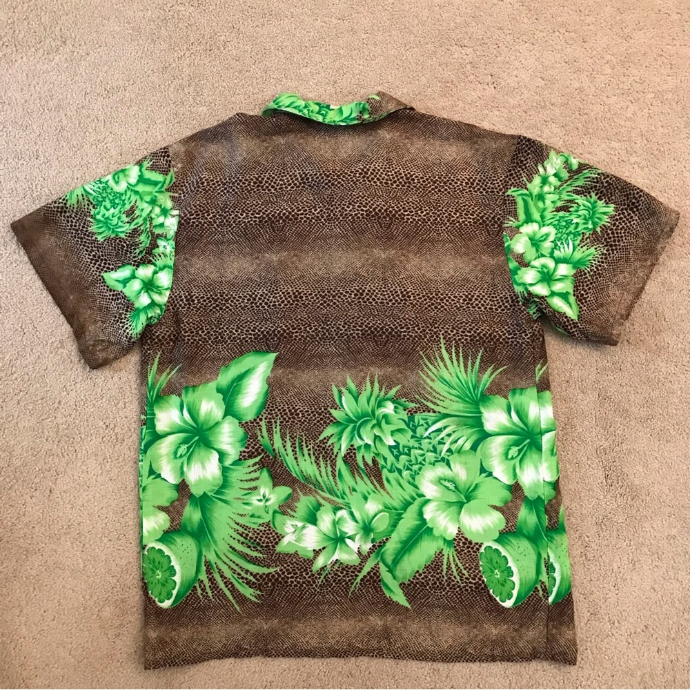 Coco Wave Hawaiian Camp Shirt Mens Medium Brown Green Relaxed Fit Tropical Print - Picture 3 of 9